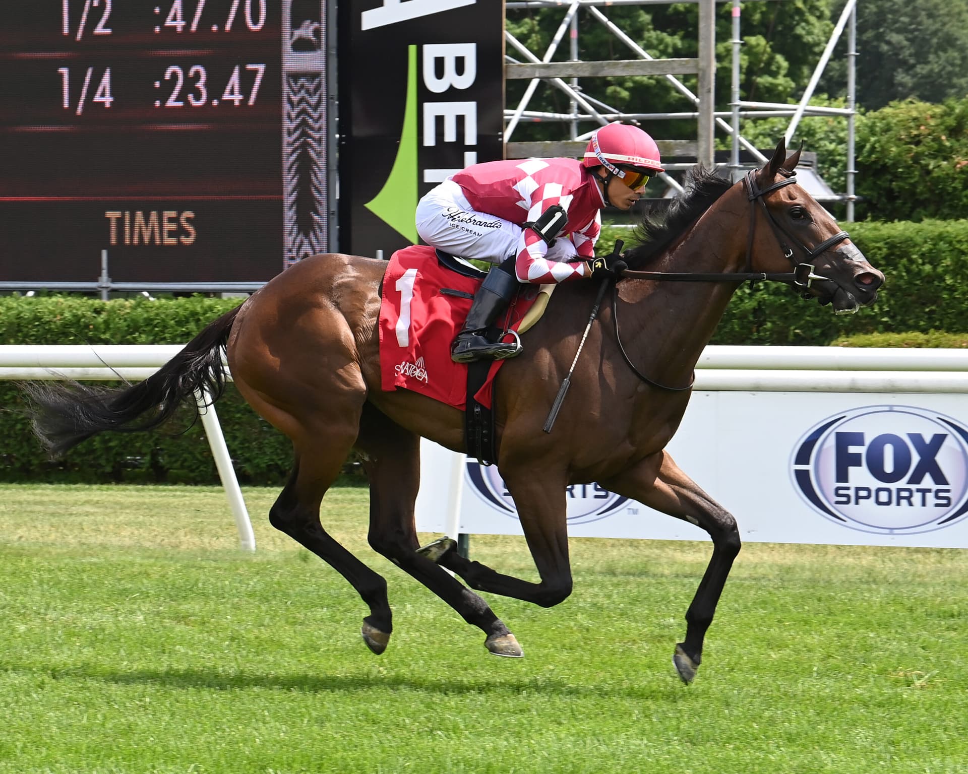 Pros and Cons overcomes chaos to break maiden at Saratoga